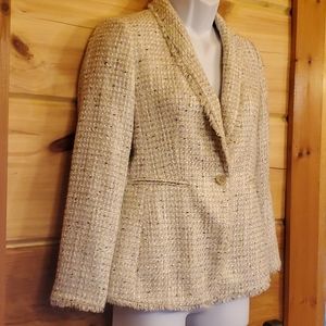 Ann Taylor Petite Cream Multi Color Tweed Blazer
